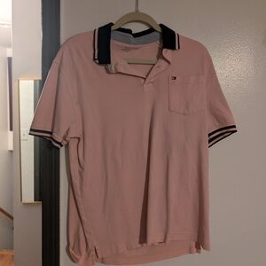Tommy Hilfiger Men's Light Pink Polo with Black Accents